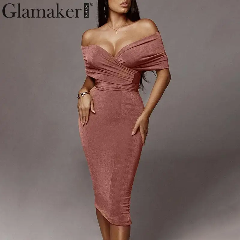 Glamaker, трикотажное сексуальное облегающее платье миди с открытыми плечами, женское элегантное платье с открытой спиной, осенне-зимнее женское длинное вечернее платье с бантом