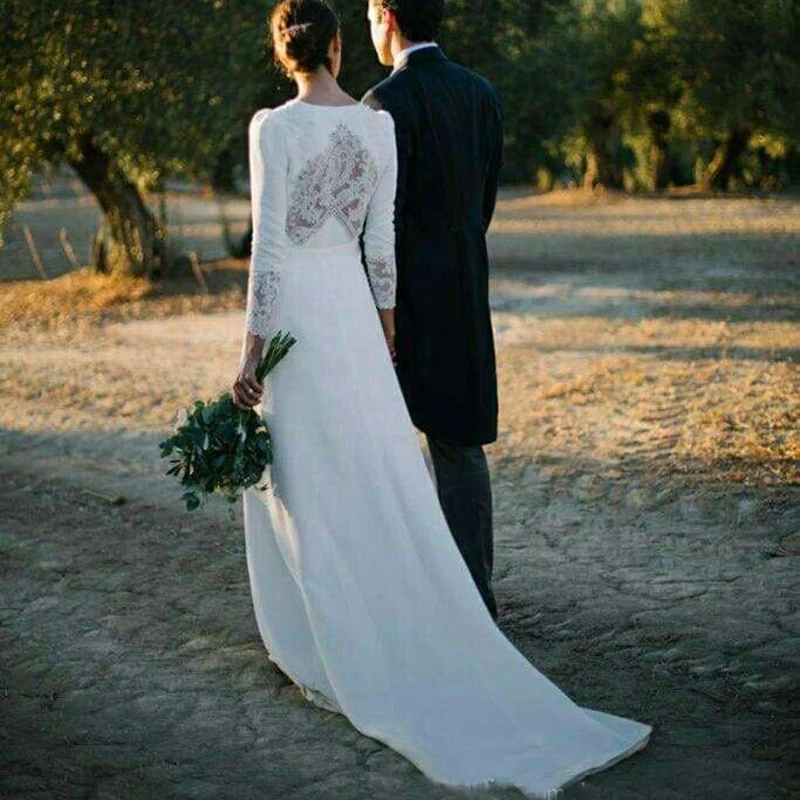 Простые пятнистые богемные Свадебные платья 2020 скромные кружевные с вырезами на