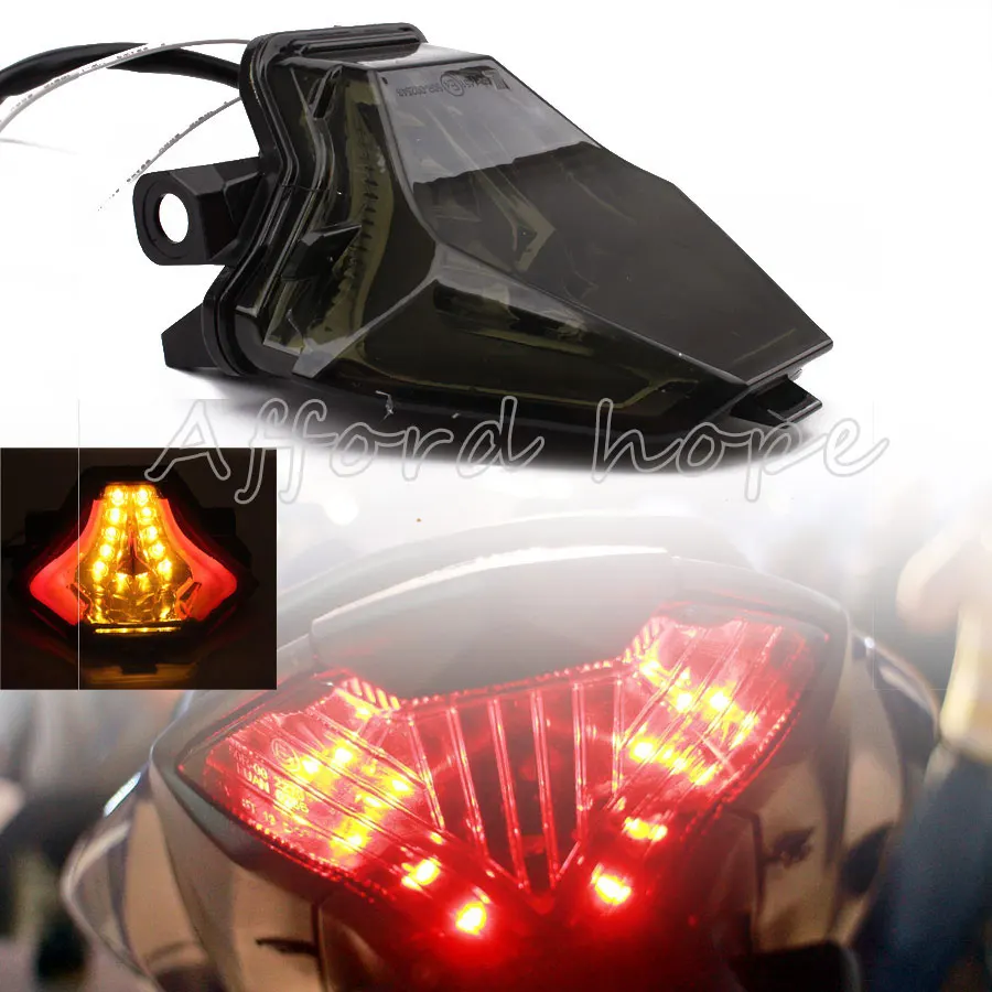 Smoke Lens Motorcycle LED Integrated Brake Stop Warning Turn Signals Taillight Red+Amber Tail Light For Yamaha R3 R25 MT07 13-15