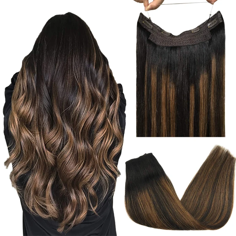 

Straight Halo Hair Extensions Fish Line Human Hair Extension Invisible Hidden Wire Hair Extensions Ombre Blonde Golden Remy Hair