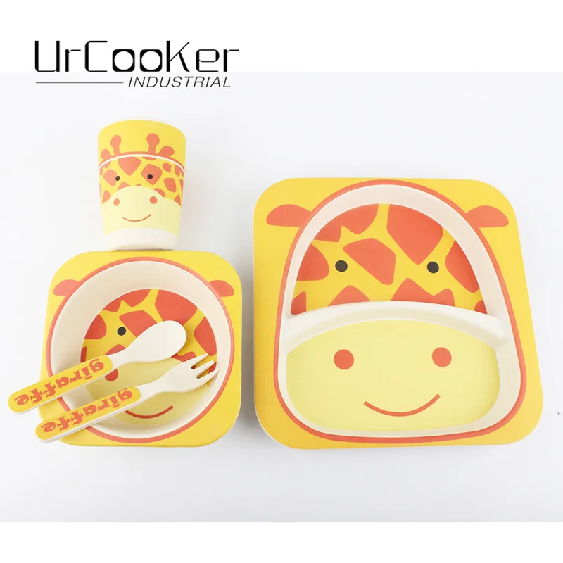 Милый набор посуды с жирафом из мультфильма для детей посуда бамбукового волокна