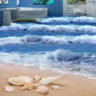 Пользовательские 3D Пол Фреска морская волна Пляж Морская звезда ванная комната 3D напольная плитка обои ПВХ самоклеющаяся Водонепроницаемая наклейка на пол, фотообои
