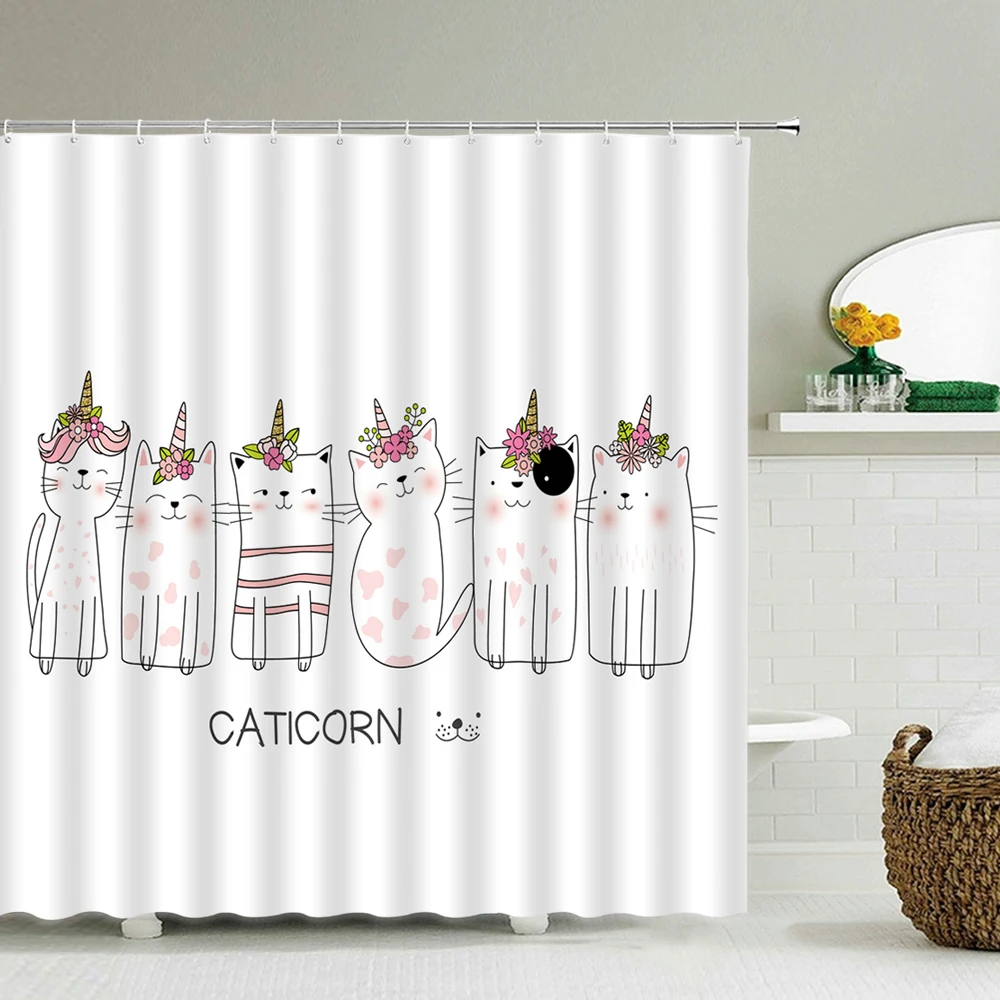

Cute CatPattern Bath Curtain Waterproof Shower Curtains Polyester Cartoon Bath Screen Printed Curtain for Bathroom Home Decor