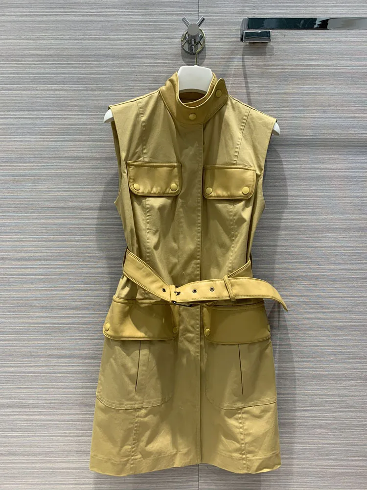 Высококачественное женское Короткое платье 2020 без рукавов с поясом в стиле