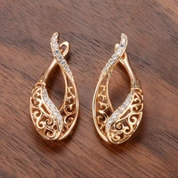 2021 fashion women baroque rose gold plated earring aaa zircon carving flower dangle earring for women wedding party jewelry