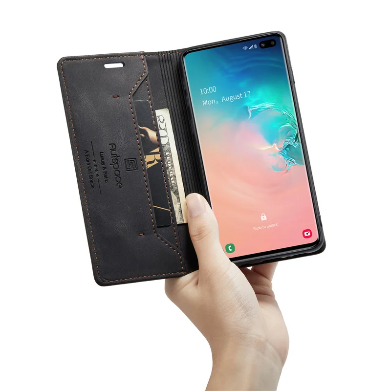 Чехол для Samsung Galaxy S10 Plus прочный магнитный матовый мягкий кожаный чехол телефона