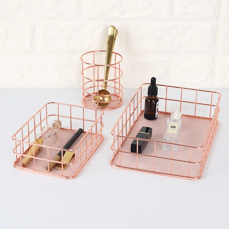 

Nordic Wrought Iron Storage Basket Golden Home Desktop Debris