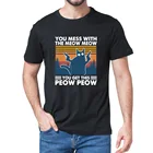 Забавная винтажная Мужская футболка унисекс из 100% хлопка с коротким рукавом, с изображением черного кота, вы беспорядок с мяуком, вы получите это Мяу, Пиу пью, Винтажная Футболка