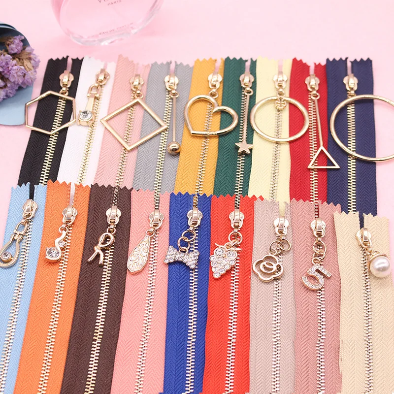 Молния Закрытая металлическая медная 2 шт. 3 # с жемчужинами и цветами слайдеры