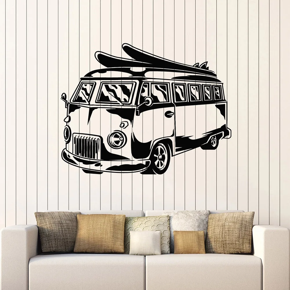 Виниловая наклейка на стену в стиле хиппи с автобусом для офиса мобильного