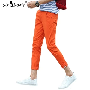 Мужские облегающие брюки-карандаш из хлопка, повседневные брюки цвета хаки, однотонные брюки-шаровары для мужчин, 2019