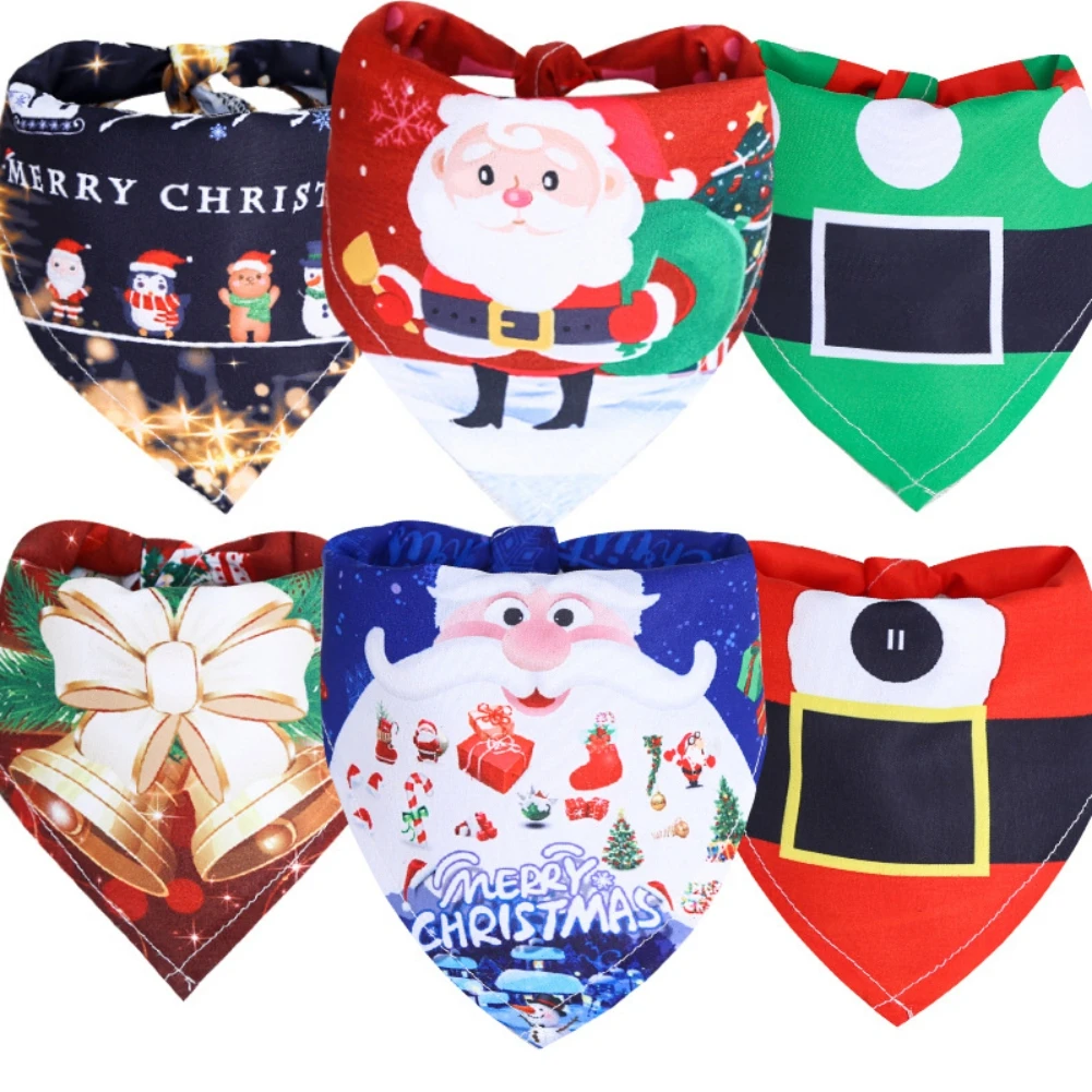 

Pet Dog Bandanas Christmas Santa Deer Print Triangle Bibs Large Dog Scarf Collar Neckerchief Pet Bow Ties Puppy Dog Supplies