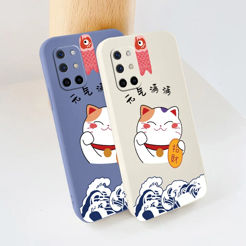 

Auspicious Fish Cat Ultra Thin Camera Lens Protection Liquid Silicone Case For Oneplus 8t 9 9pro 9r pro Soft Phone Cover Case