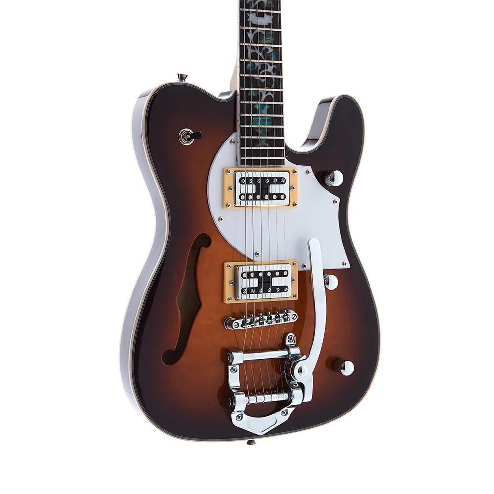 

F Hole Semi Hollow Body TL Electric Guitar Quilted Maple Top Veneer Flower Inlay