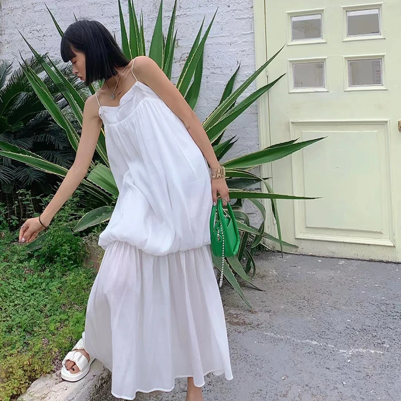 

XIZIHUPAN Patchwork Lace Solid Ball Gown For Women Square Collar Sleeveless Maxi Casual Dresses Female 2021 Summer Fashion Tide