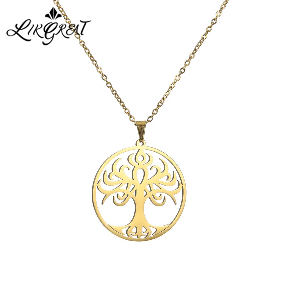 Женское ожерелье с подвеской LIKGREAT Tree of Life круглая цепочка из нержавеющей стали