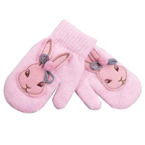 Pink Детские перчатки из кроличьей шерсти с изображением большой головы кролика; детская вязаная сумка - Цвет: Pink