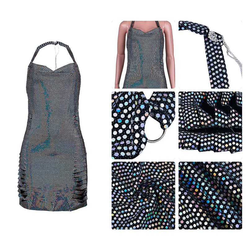 

Fashion Women Halter Straps Dresses Backless Sleeveless Sexy Dresses Ladies Casual Dress Hollow Tassel New Slit Short Mini Dress