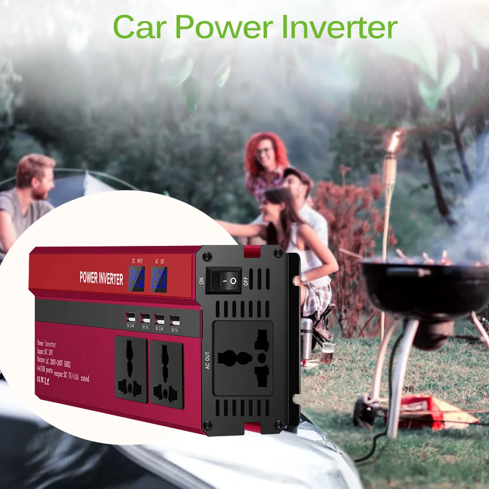 

Onever 5000W Solar Car Power Inverter DC12/24V To AC110/220V Modified Sine Wave Converter Digital Display 4 USB Interfaces