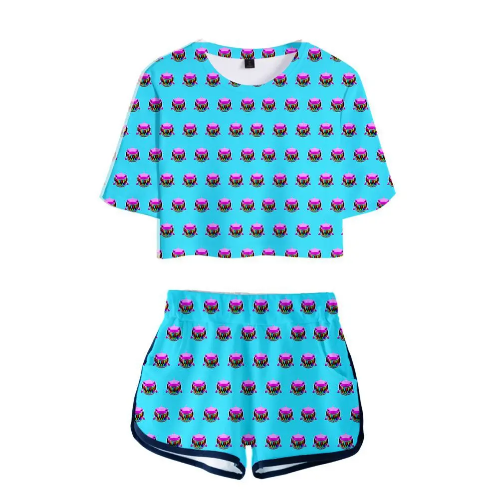 

rapper 6ix9ine Gooba 3D Print 2 Piece Outfits for Women Crop Top Track Suit Two Piece Set Top and Shorts Set Ladies Tracksuits
