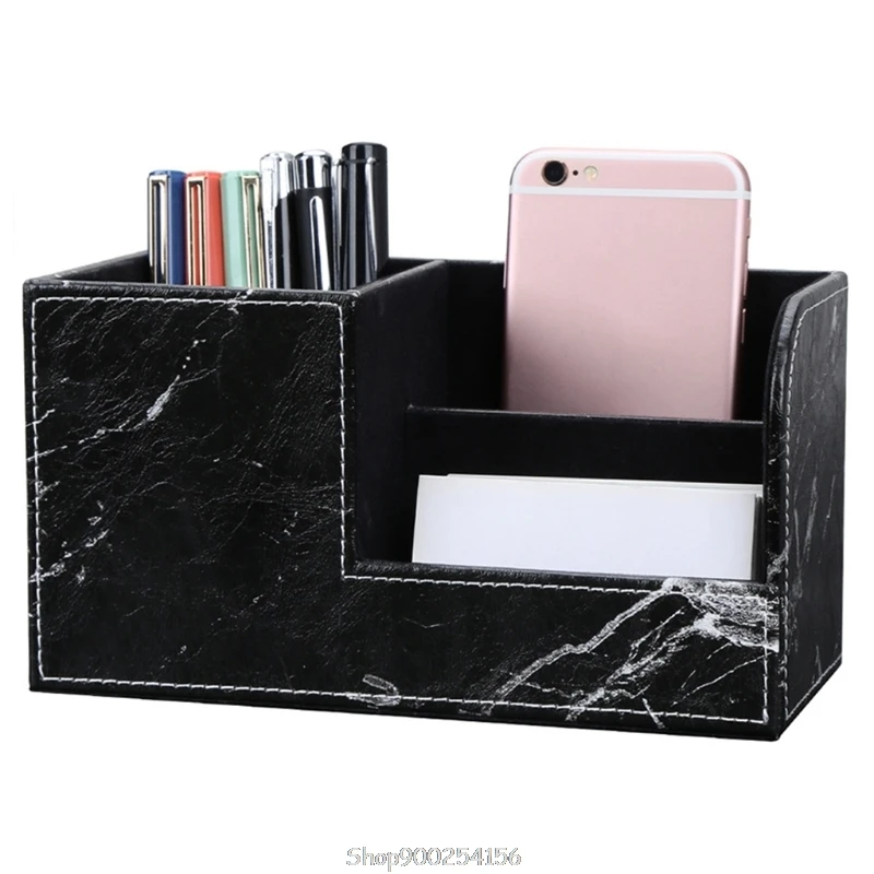 

Black Marble Leather Desk Stationery Organizer Pen Pencil Holder Mobile Phone Remote Control Storage N06 20 Dropship