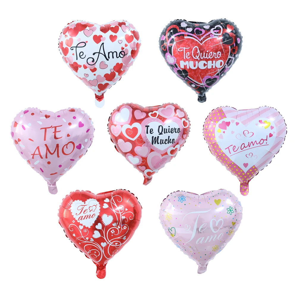 

10pcs 18inch Heart Foil Ballon Spanish I Love You TE AMO Valentines Day Balloons Valentine Wedding Decoration Balony Wesele