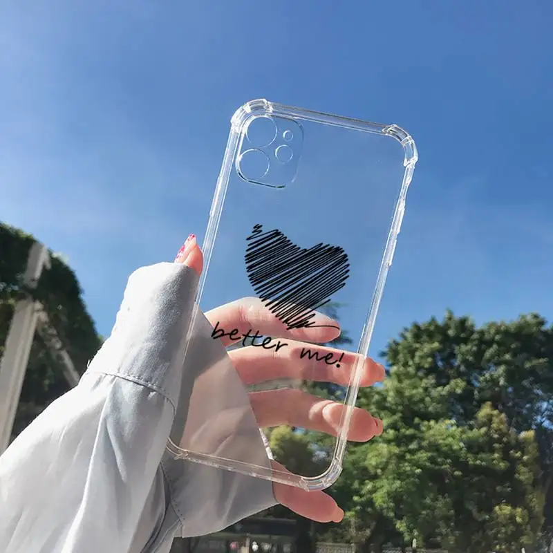 

Couples Cartoon Lovely Heart Painted Phone Case Transparent for Clear iPhone 11 12 8 7 6 6S XS MAX Plus X 5S SE 2020 XR mini pro
