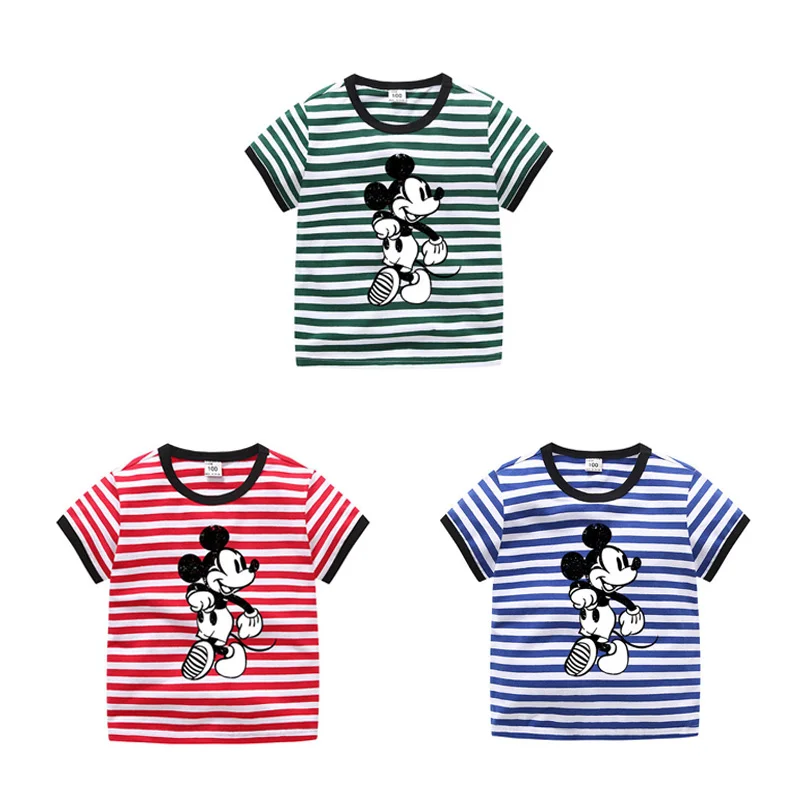 

Disney children's short-sleeved t-shirt cotton t-shirt Mickey stripe pattern boys and girls tops shirt children's t-shirt summer