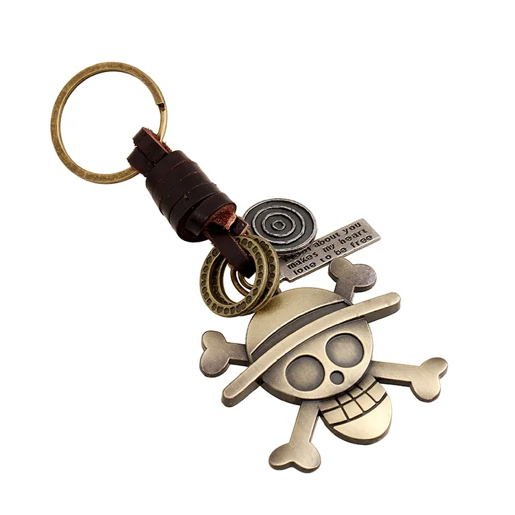 

Punk trinket retro woven alloy skull leather keychain punk cowhide key chain