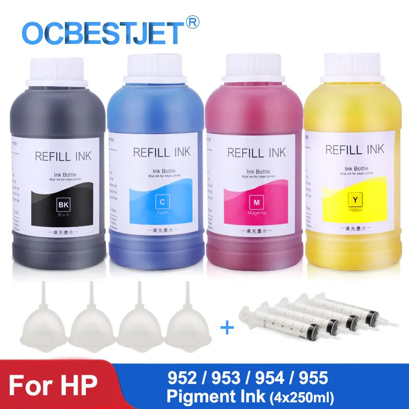 Пигментные чернила для принтера HP Officejet 250 7740 8210 8710 8720 8725 8730 8740 пигментные 952 953 954 955