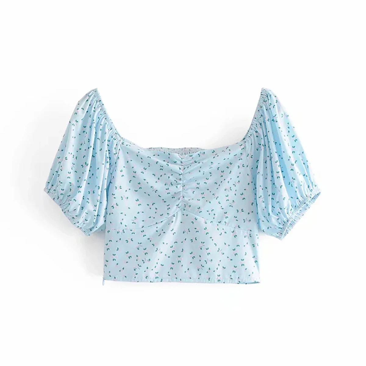 

Basics Square Neck Polyester Short Sleeve Crop Length Blouses DLSY418