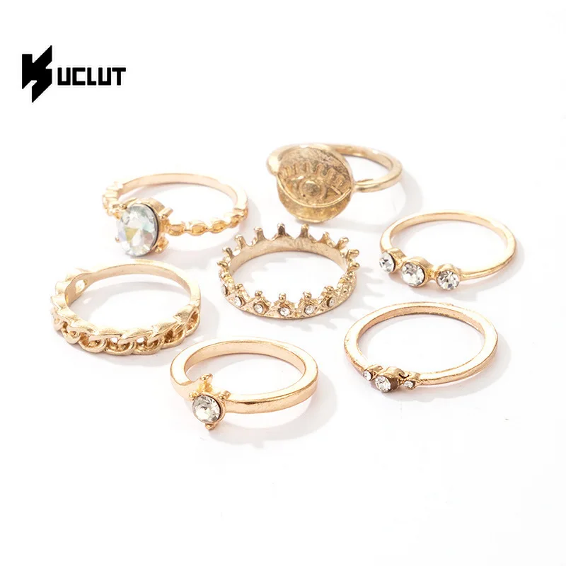 

5/6/7PCS Ring Jewelry Fashion Micro-rhinestone Palm Moon Serpentine Ring Set