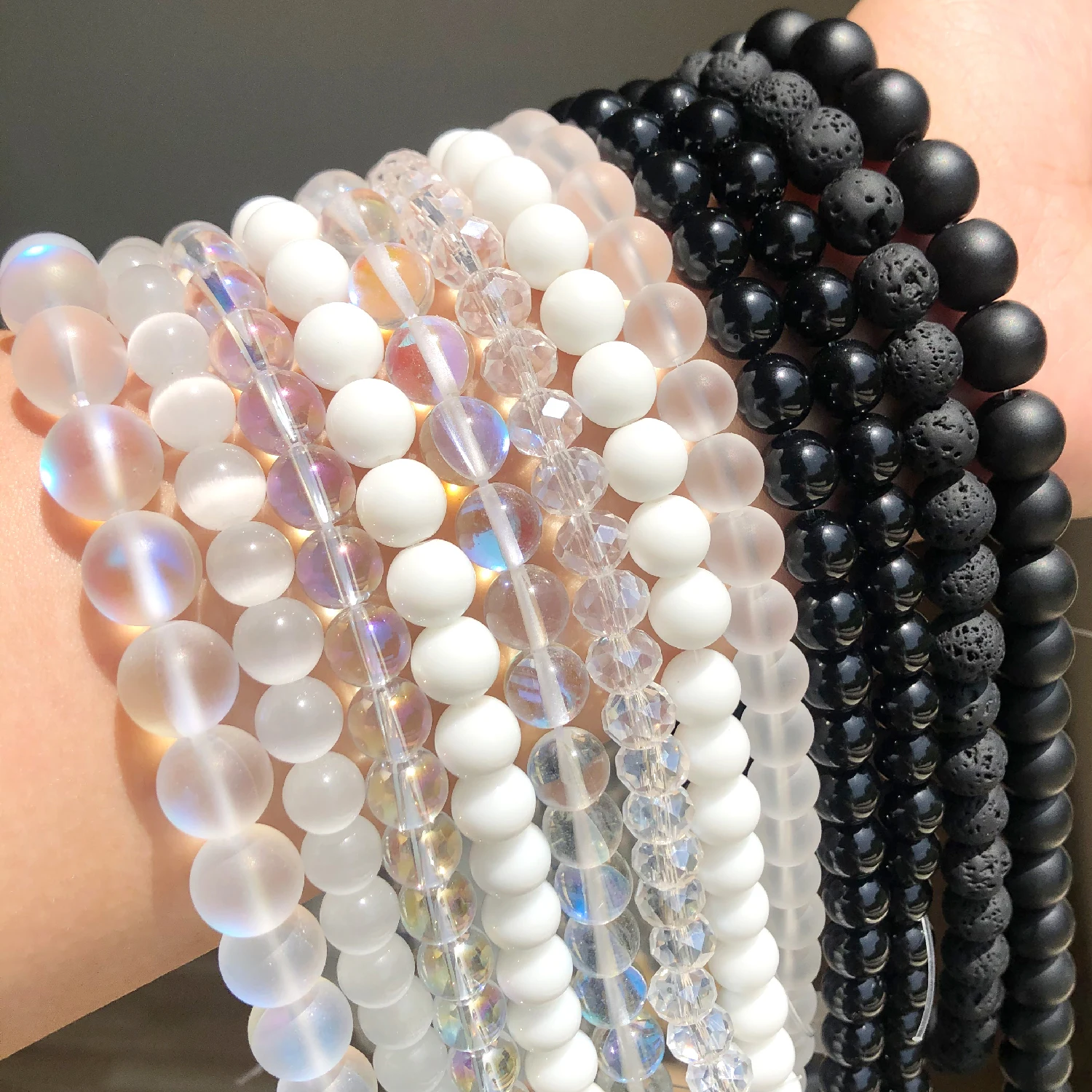 Круглые бусины из натурального камня кошачий глаз черный/белый агат Howlite