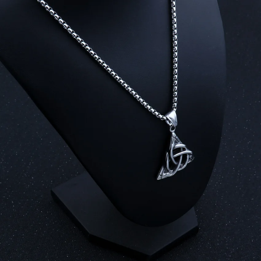 

HNSP Viking Knot Power Triangle Pendant Chain Necklace For Men Male Punk Goth Gift