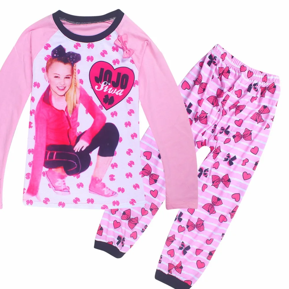 

Новинка, Детский комплект JOJO Siwa, весенне-осенняя одежда для сна, футболка с длинным рукавом и штаны, Хлопковая пижама с принтом звезд, одежда ...