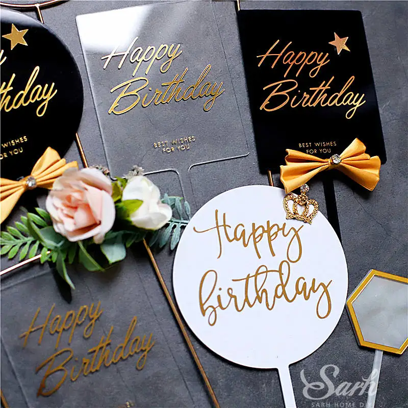 Черный белый прозрачный розовый Топпер для торта С Днем Рождения вечерние