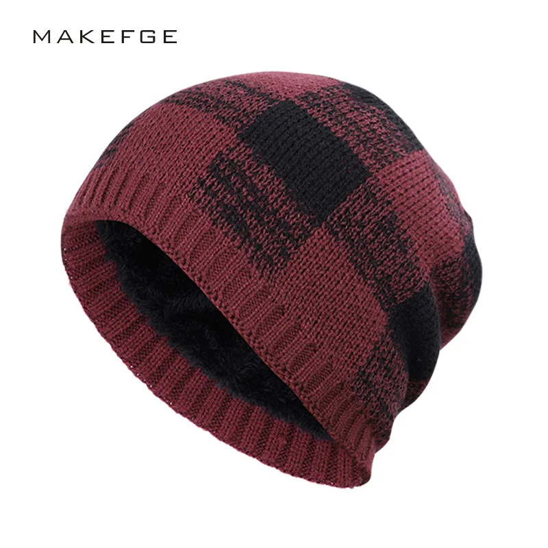 Мужская зимняя шапка с шарфом в клетку теплая хлопковая уличная бархатным
