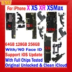 Материнская плата сбез face ID для iPhone x, xr, xs max, 64 ГБ, 128 ГБ, 256 ГБ, 100% оригинал, разблокировка бесплатно, логическая плата icloud, хорошо протестирована
