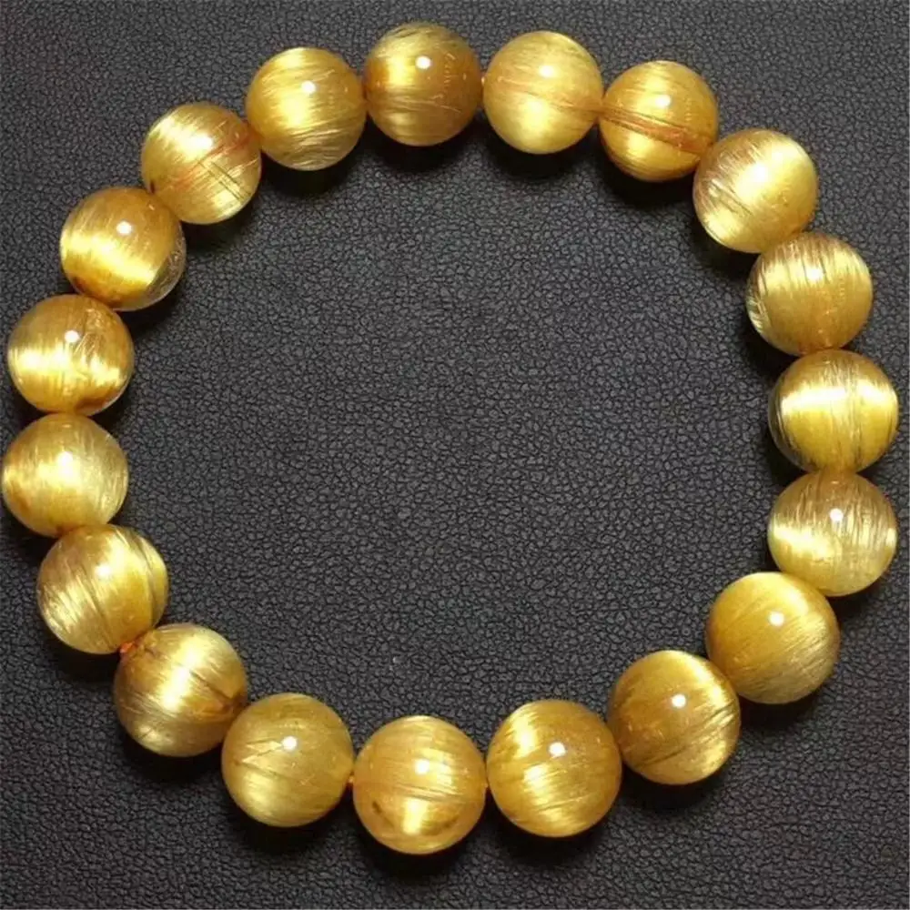 

10mm Genuine Natural Gold Rutilated Quartz Bracelet For Women Men Crystal Wealth Love Round Beads Stretch Strands Jewelry AAAAA