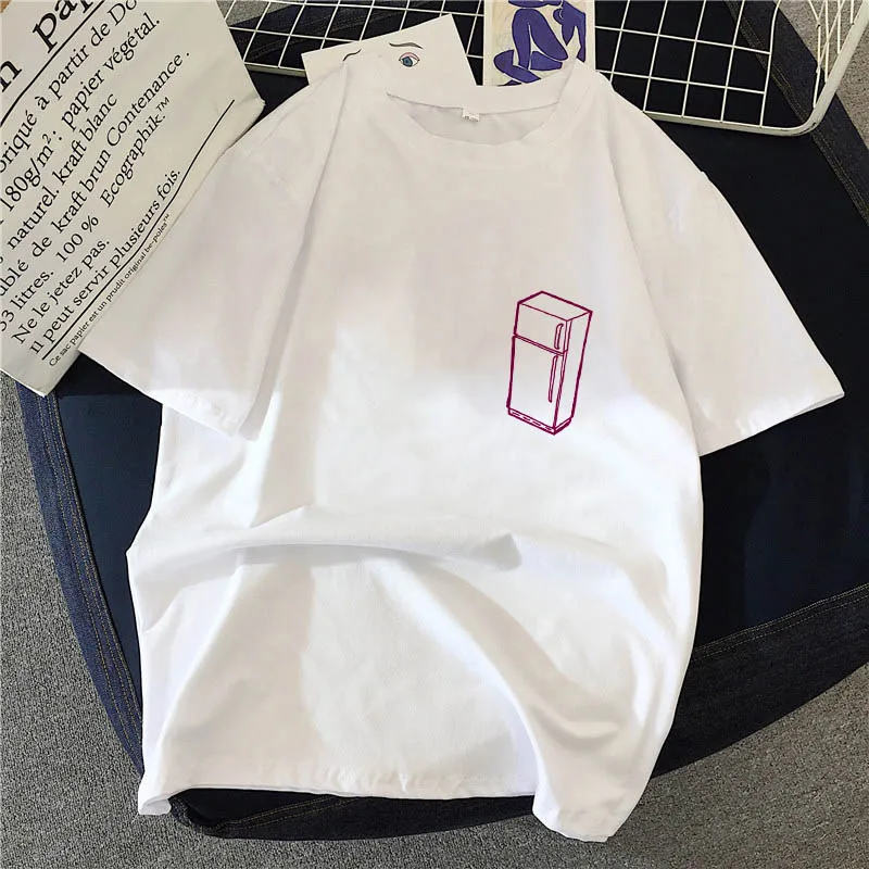 Новая модная Милая женская футболка с холодильник Ulzzang Harajuku Повседневная Летняя -