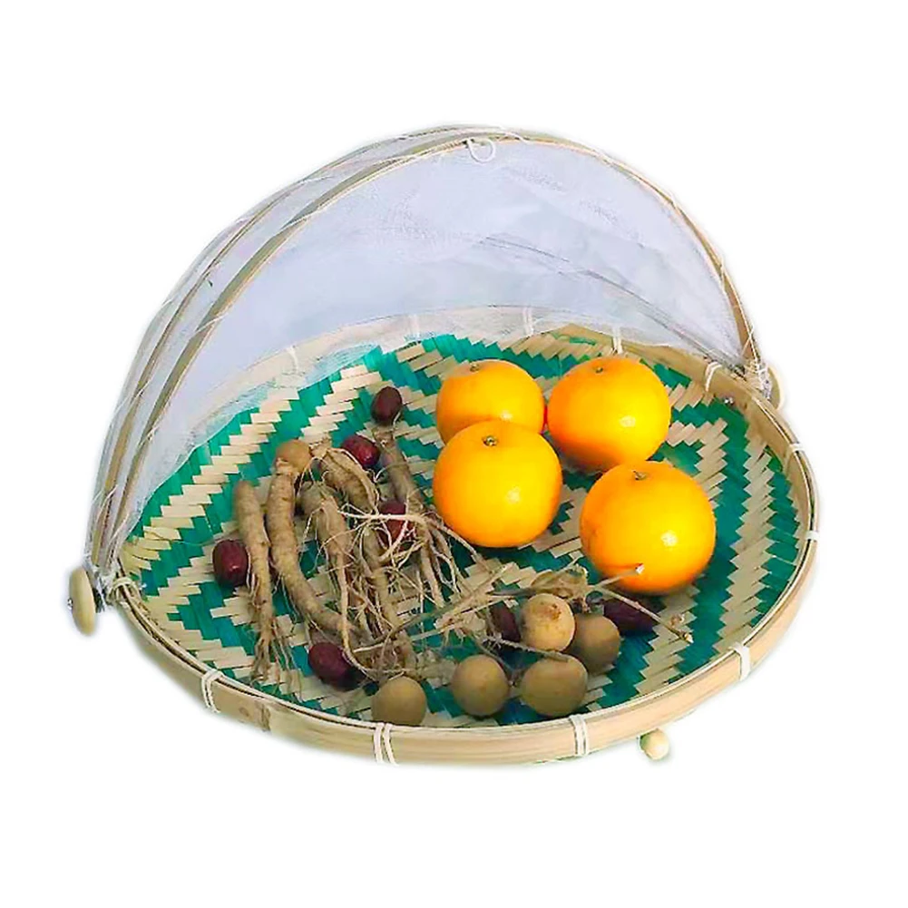

Storage Basket Bamboo Food Serving Tent Covered Bamboo Serving Basket Natural Handmade Tray Fruit Vegetable Bread Storage Basket