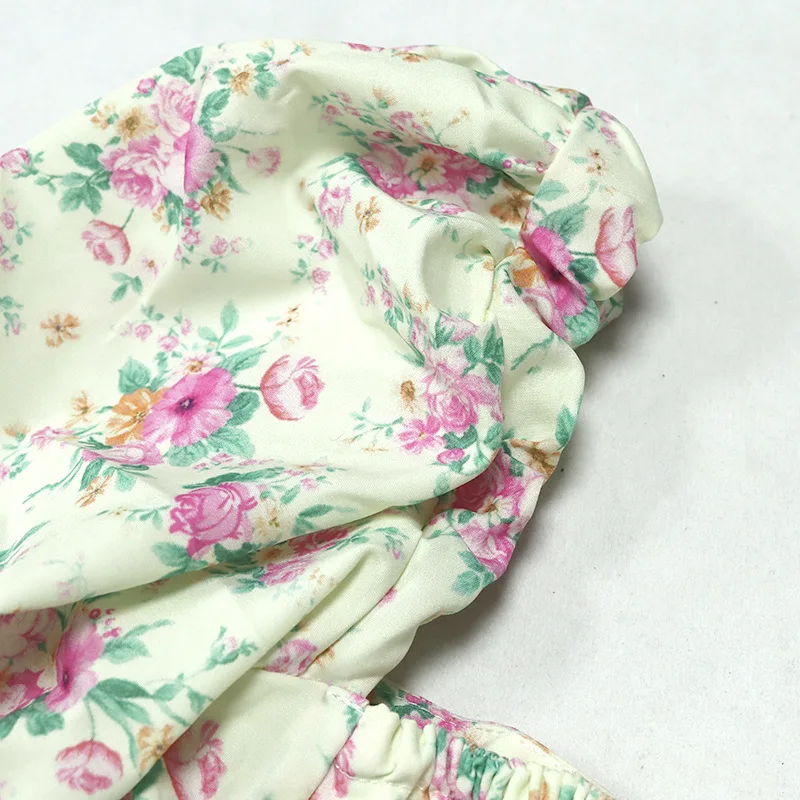 

UKCNSEP Floral Print Dress Sweet Square Neck Puff Sleeve Side Split Drawstring Maxi Dresses for Women Party Chic Casual Outfit