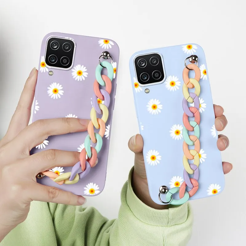 Чехол для Samsung Galaxy A12 силиконовая задняя крышка из ТПУ с цепочкой на запястье Sasmung A