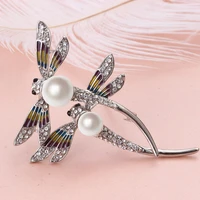 farleena jewelry shell beads simulated pearl painting dragonfly brooch pins fashion brooches for women