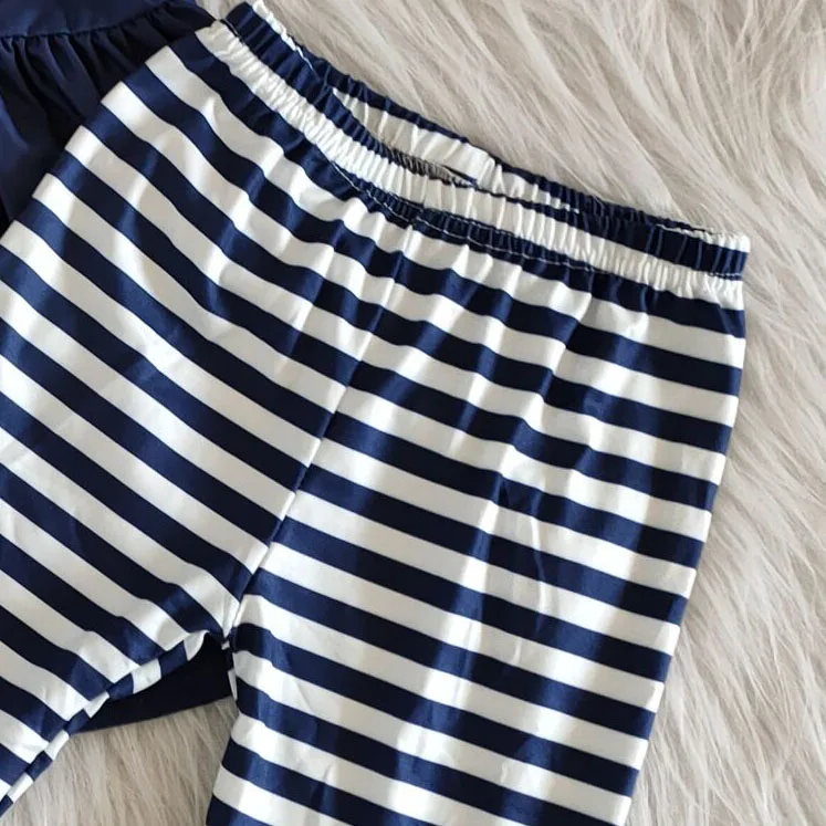 

kids clothes girls navy blue sleeveless dress tunic top strip bell-bottom long pants spring summer outfits wear