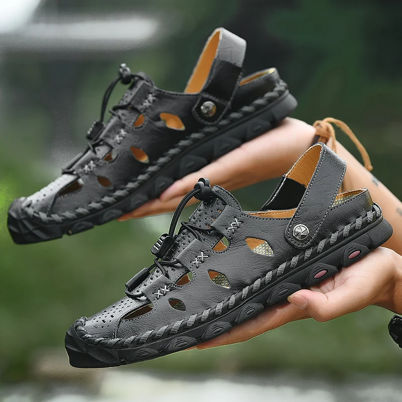 

Дышащие мужские сандалии, повседневные Модные дышащие пляжные кожаные кроссовки для дайвинга, рукоделия, обувь для бисероплетения, лето
