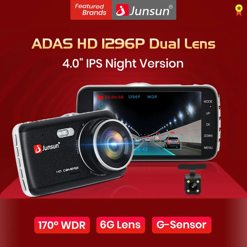 Junsun " IPS Автомобильный ВИДЕОРЕГИСТРАТОР Даш Камеры Cam с ADAS Full HD 1080 P Регистратор Цифровой Видеорегистратор Видеокамера