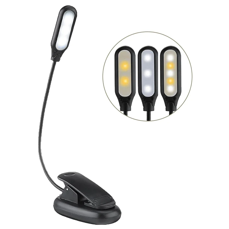 

110lm 3 Modes Book Light USB Rechargeable Flexible 1W 5 LED Clip Reng Night Light Brightn Table Lamp Desk Bedside Lantern