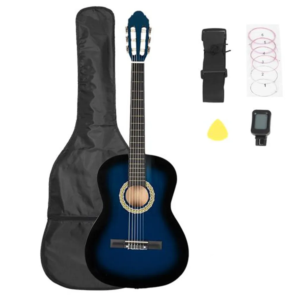 

US Stock 38 inches acoustic guitar classical design basswood sapele guitar with Bag & LCD Tuner for Guitar Lovers Beginners