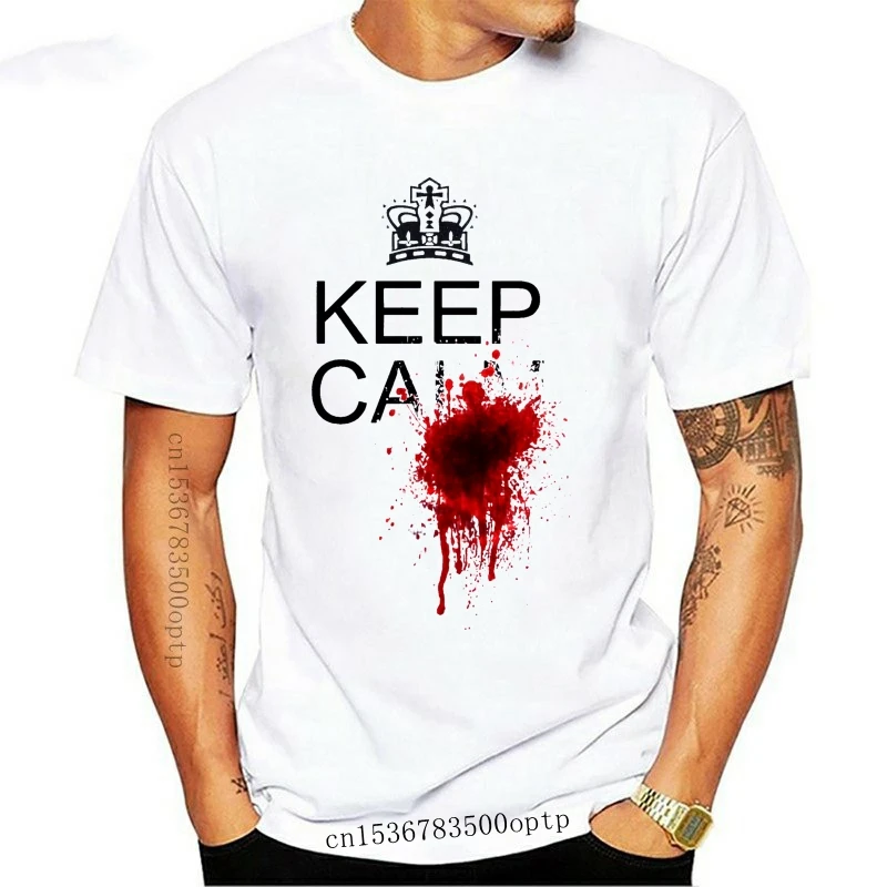 

New Tops Summer Cool Funny T-Shirt KEEP CALM AND BLOOD SHOT SPLATTER TRUE FUNNY HORROR White Cotton T-shirt 09935 Print T Shirt